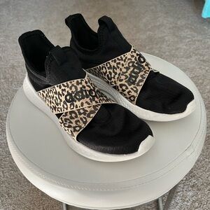 Adidas Black and Leopard Pattern Slip-On Shoes